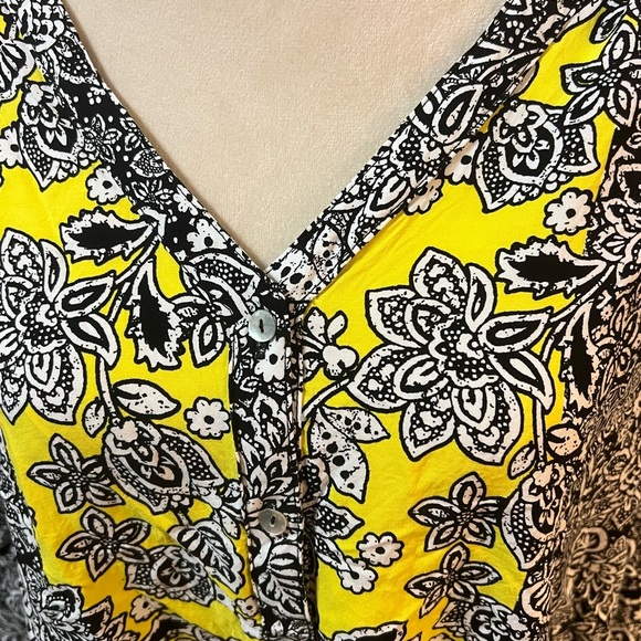 Ruby Rd Black and Yellow Relaxed Tie Front Blouse - Picture 2 of 5